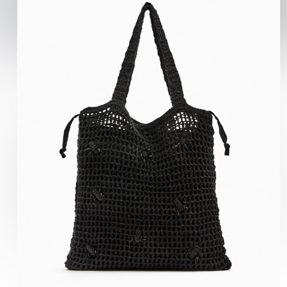ZARA NWT MESH KNITTED SHOPPER BAG BEADED BEES ref 6107/110